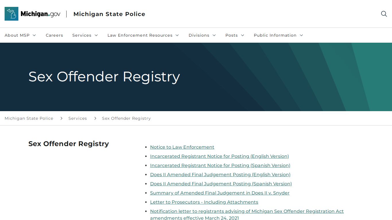 Sex Offender Registry - Michigan